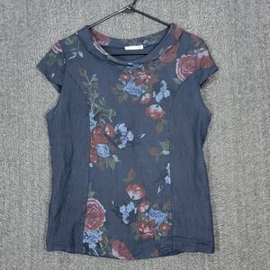 New Collection Blouse Womens S Blue 100% Linen Short Sleeve Made In Italy Top